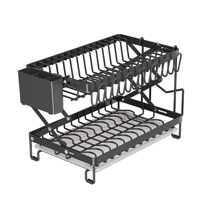 Drain Dish Rack with Wine Glass Holder Strong Load-bearing Height Adjustable 2-Tier Kitchen Counter Drying Rack Utensil Image 3