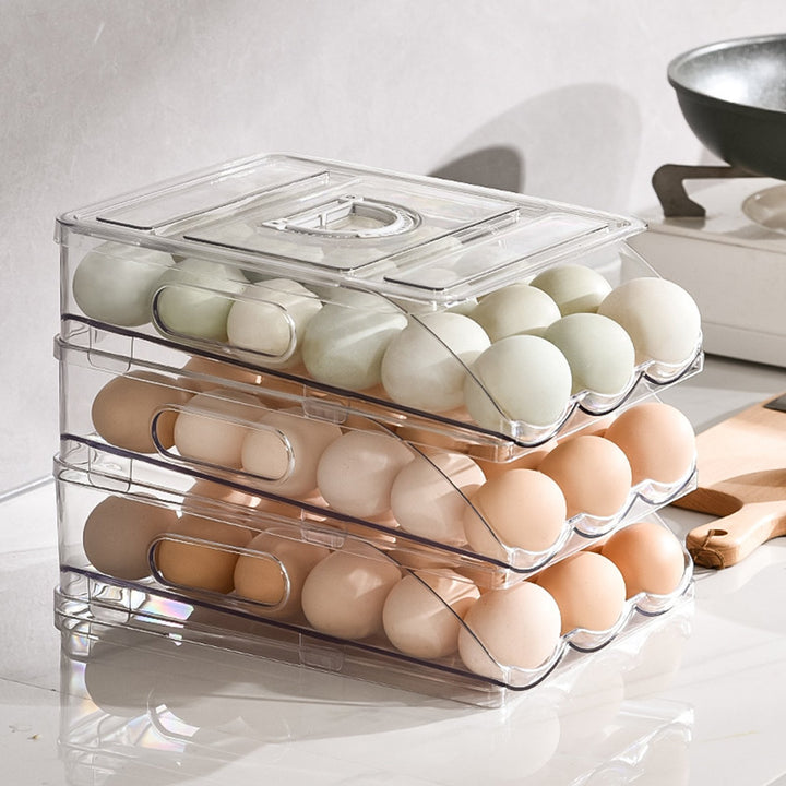 Automatic Rolling Egg Organizer Storage Box BPA-Free Non-Slip Design Easy to Clean Transparent Stackable Egg Dispenser Image 7