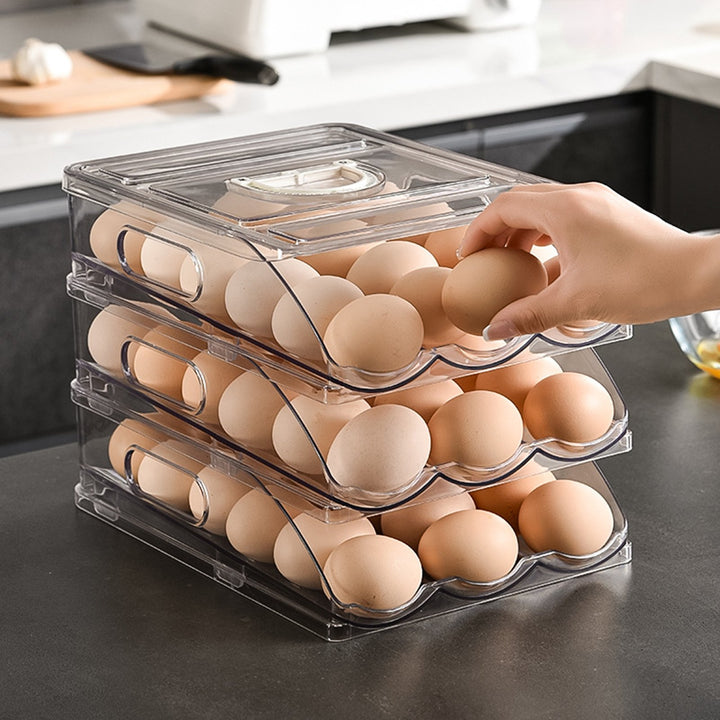 Automatic Rolling Egg Organizer Storage Box BPA-Free Non-Slip Design Easy to Clean Transparent Stackable Egg Dispenser Image 9