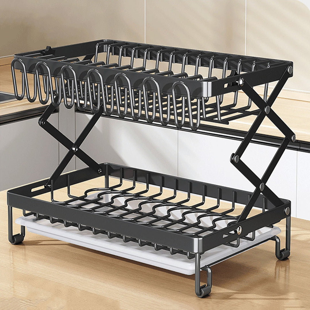 Drain Dish Rack with Wine Glass Holder Strong Load-bearing Height Adjustable 2-Tier Kitchen Counter Drying Rack Utensil Image 10