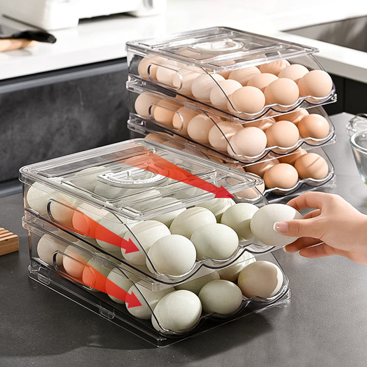 Automatic Rolling Egg Organizer Storage Box BPA-Free Non-Slip Design Easy to Clean Transparent Stackable Egg Dispenser Image 10