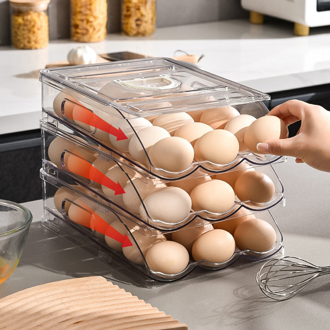 Automatic Rolling Egg Organizer Storage Box BPA-Free Non-Slip Design Easy to Clean Transparent Stackable Egg Dispenser Image 11