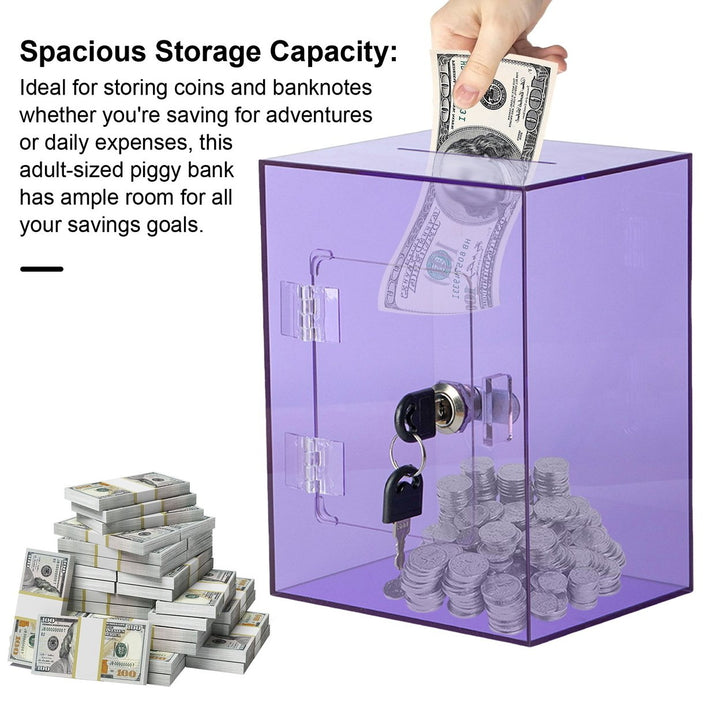 Clear Acrylic Piggy Bank with Key Kids Adults Money Saving Box Large Capacity Openable Transparent Savings Jar Coin Cash Image 1