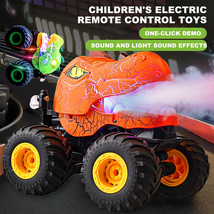 2.4GHz Remote Control Dinosaur Car Toy Light-up Spraying Truck 360 Degrees Rotating RC Stunt Car Crawler Vehicle Image 4