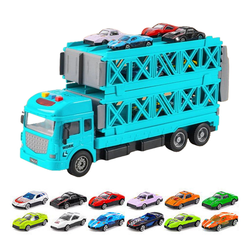 Foldable Track Truck Toy Friction-Driven with Launcher 16 Mini Cars Race Track 2-Tier Deformable Truck Toy for Toddlers Image 2