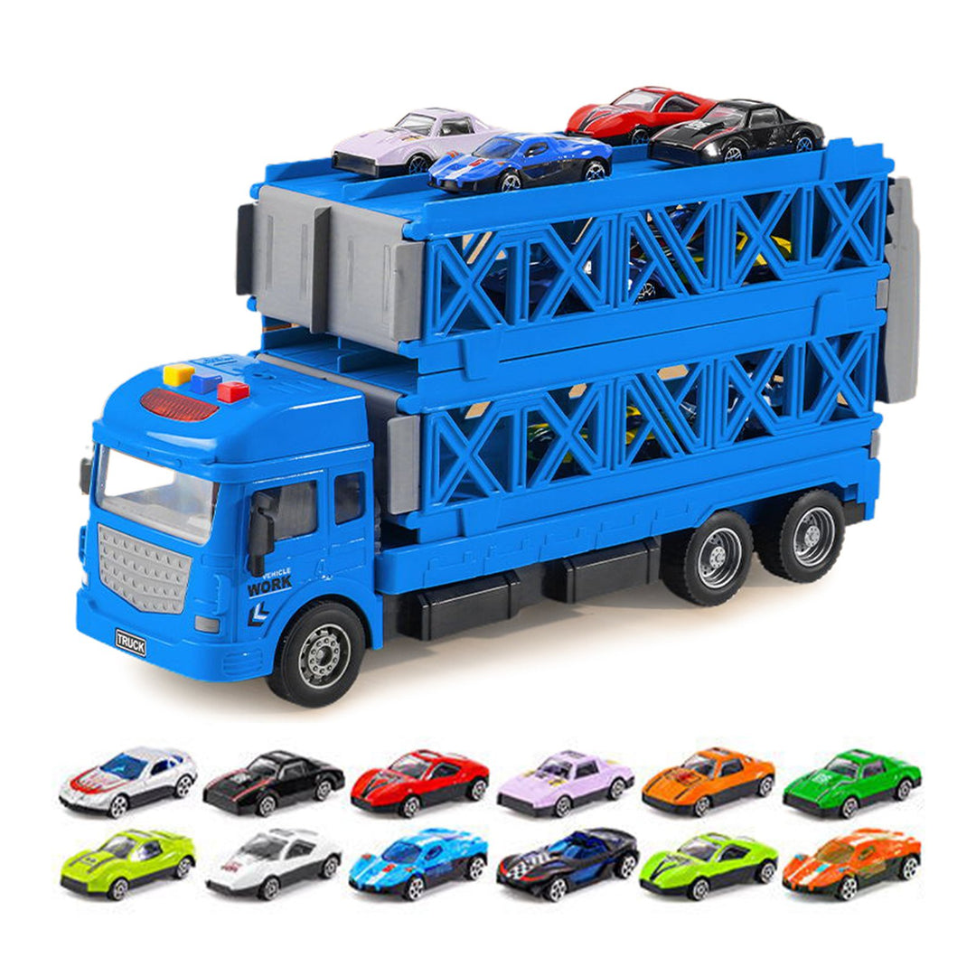 Foldable Track Truck Toy Friction-Driven with Launcher 16 Mini Cars Race Track 2-Tier Deformable Truck Toy for Toddlers Image 3