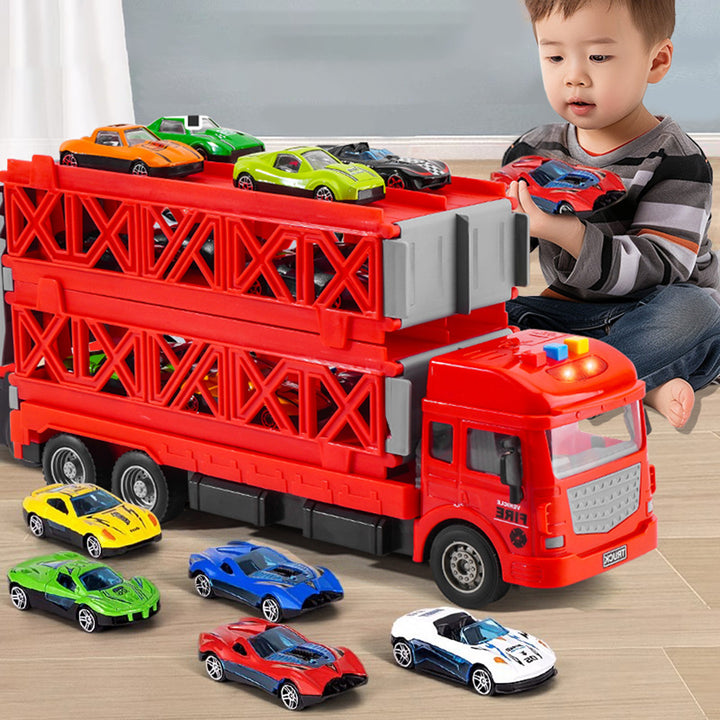 Foldable Track Truck Toy Friction-Driven with Launcher 16 Mini Cars Race Track 2-Tier Deformable Truck Toy for Toddlers Image 4