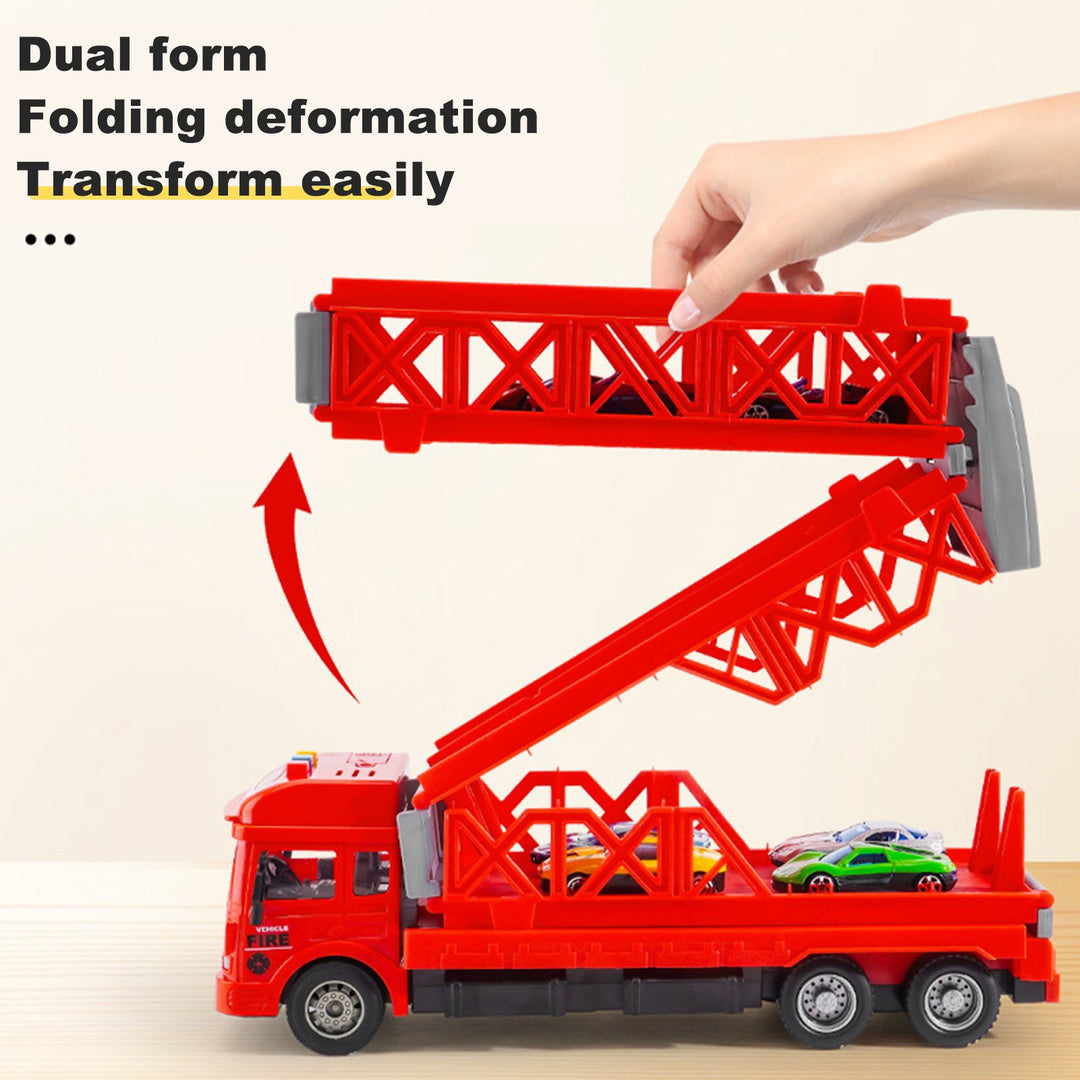 Foldable Track Truck Toy Friction-Driven with Launcher 16 Mini Cars Race Track 2-Tier Deformable Truck Toy for Toddlers Image 4