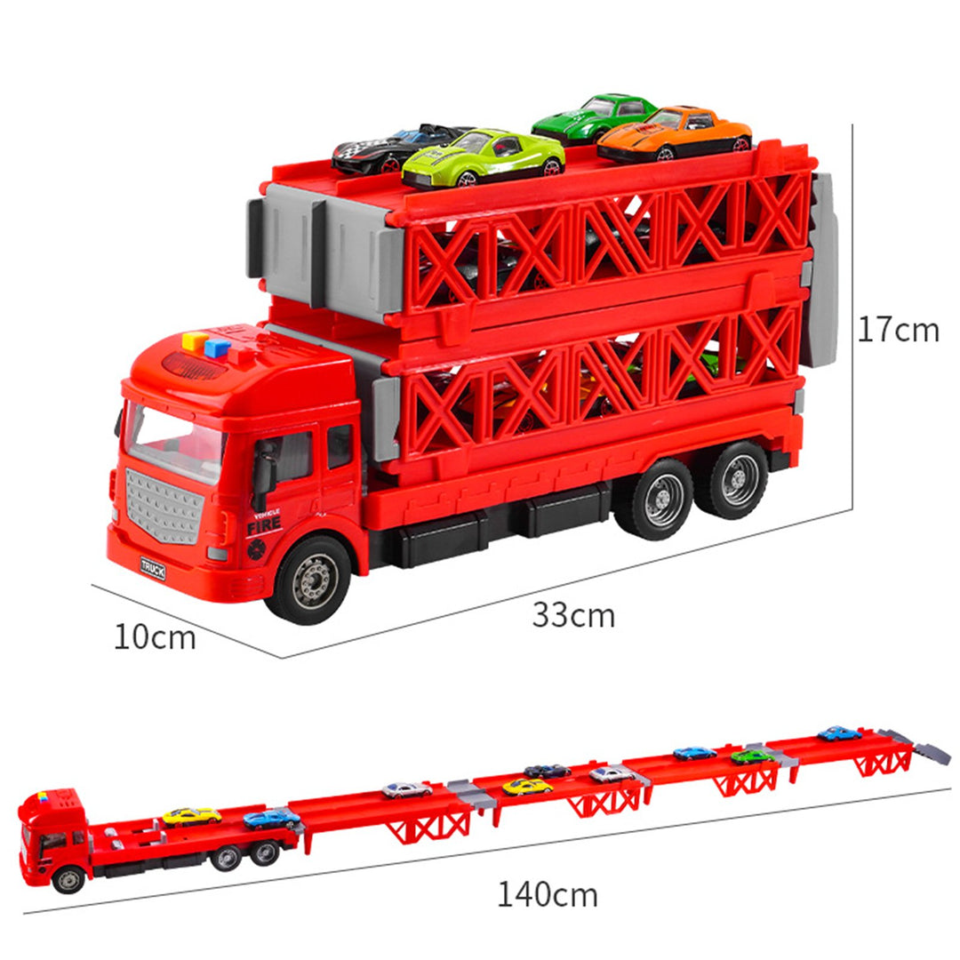 Foldable Track Truck Toy Friction-Driven with Launcher 16 Mini Cars Race Track 2-Tier Deformable Truck Toy for Toddlers Image 7