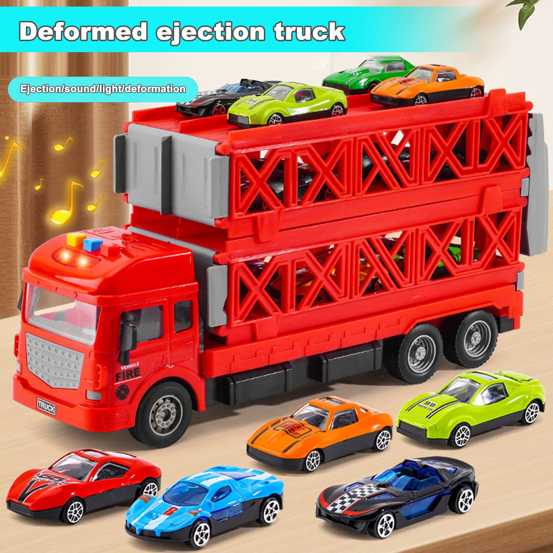 Foldable Track Truck Toy Friction-Driven with Launcher 16 Mini Cars Race Track 2-Tier Deformable Truck Toy for Toddlers Image 8