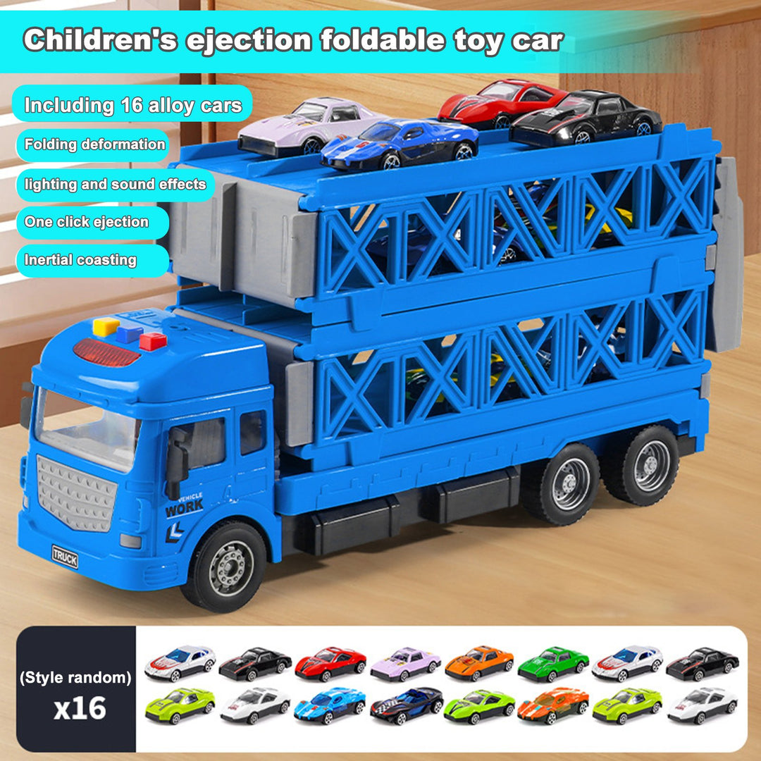 Foldable Track Truck Toy Friction-Driven with Launcher 16 Mini Cars Race Track 2-Tier Deformable Truck Toy for Toddlers Image 9