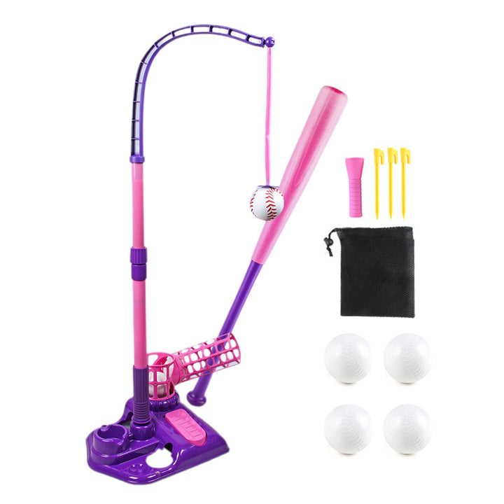 3-In-1 Baseball Tee Set with Pitching Machine Retractable Bat 6 Balls Adjustable Height Indoor Outdoor Sport Toy for Image 3