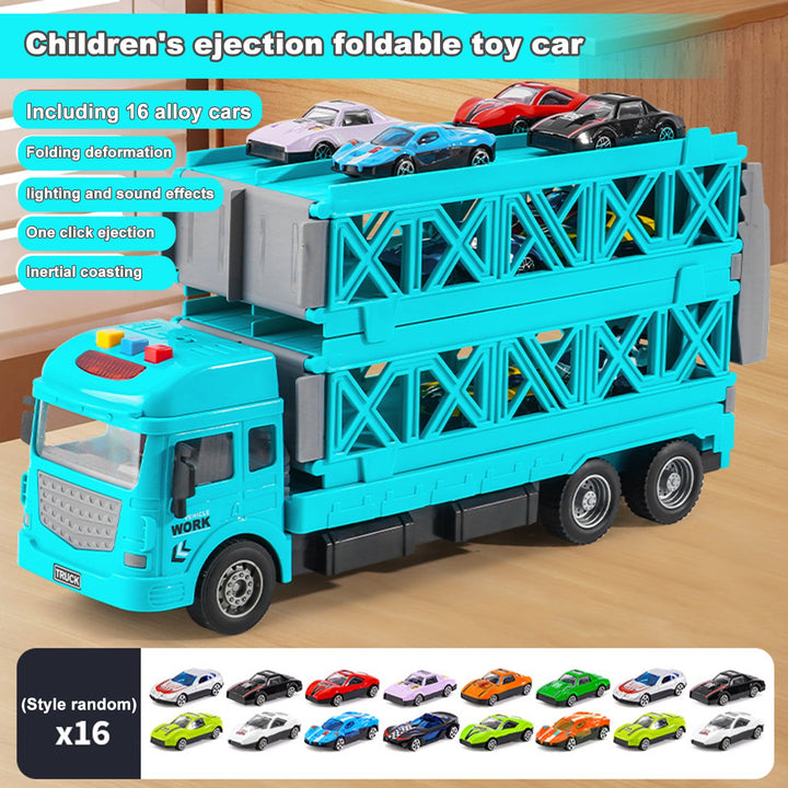 Foldable Track Truck Toy Friction-Driven with Launcher 16 Mini Cars Race Track 2-Tier Deformable Truck Toy for Toddlers Image 10