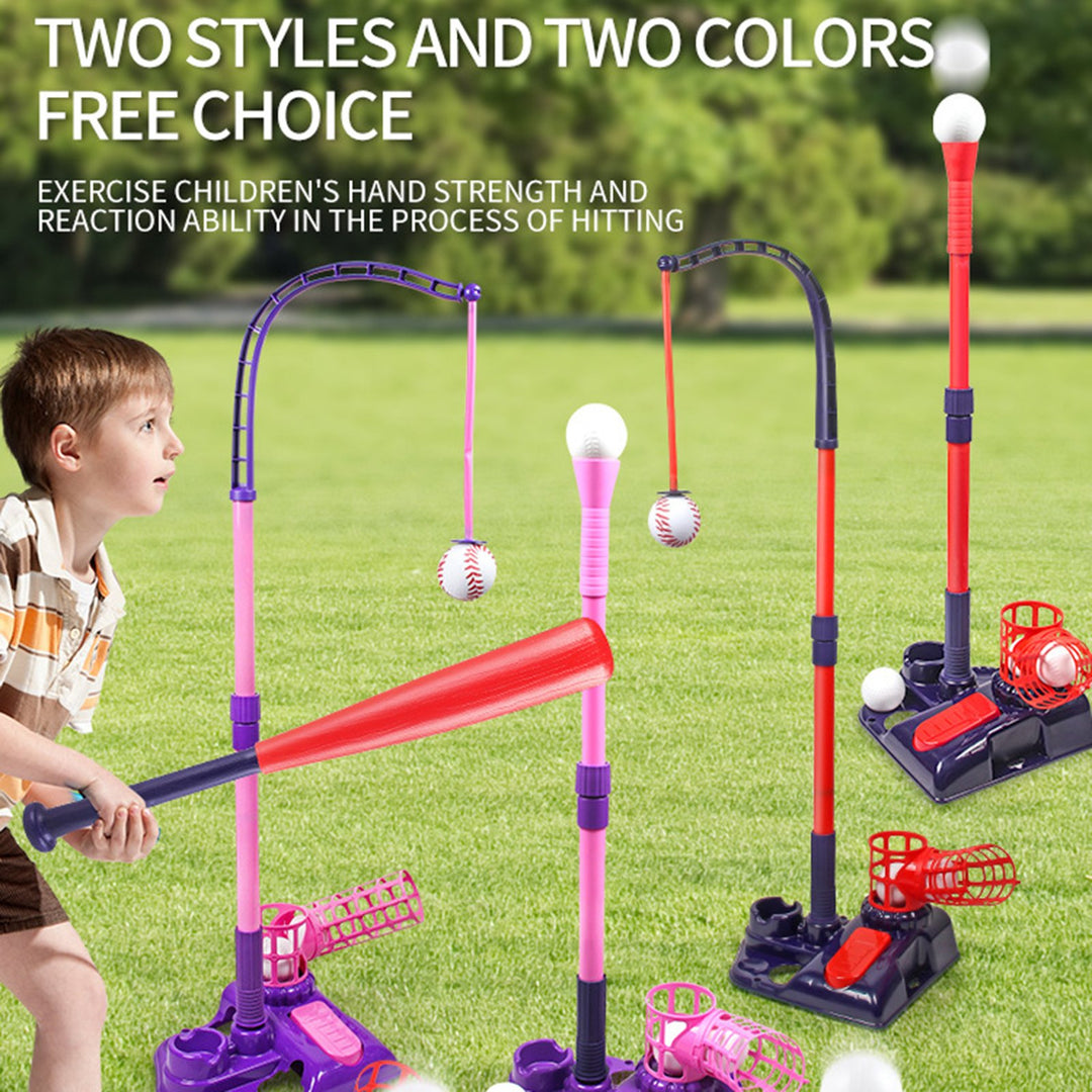 3-In-1 Baseball Tee Set with Pitching Machine Retractable Bat 6 Balls Adjustable Height Indoor Outdoor Sport Toy for Image 4