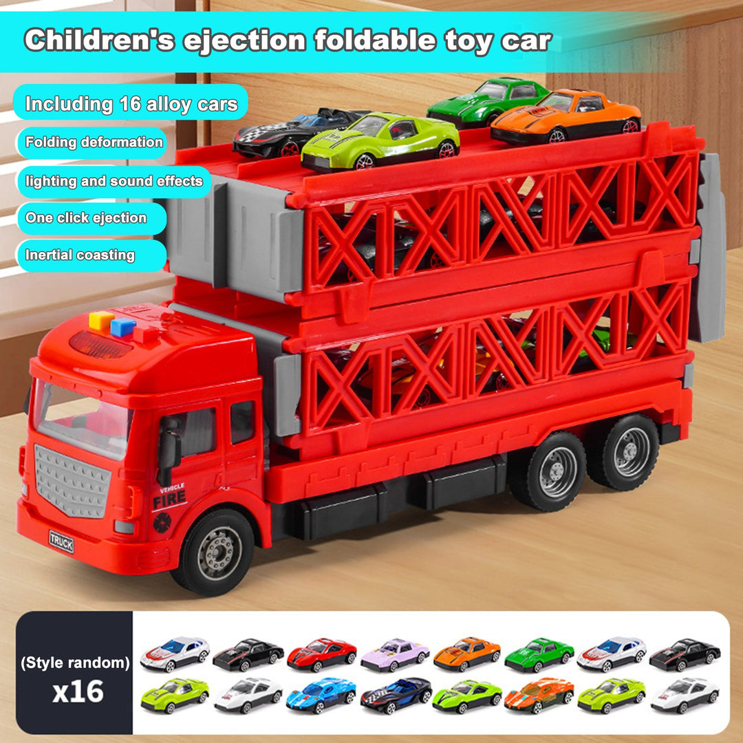 Foldable Track Truck Toy Friction-Driven with Launcher 16 Mini Cars Race Track 2-Tier Deformable Truck Toy for Toddlers Image 11