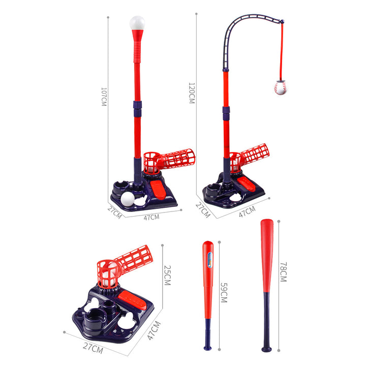 3-In-1 Baseball Tee Set with Pitching Machine Retractable Bat 6 Balls Adjustable Height Indoor Outdoor Sport Toy for Image 7