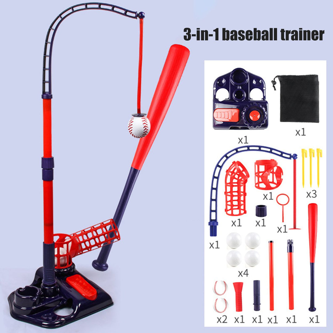 3-In-1 Baseball Tee Set with Pitching Machine Retractable Bat 6 Balls Adjustable Height Indoor Outdoor Sport Toy for Image 12