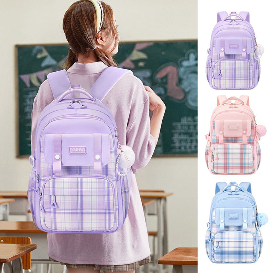 Student Backpack with Pendant Multi Compartments Large Capacity Sweet Color Waterproof School Bag Travel Outdoor Image 1