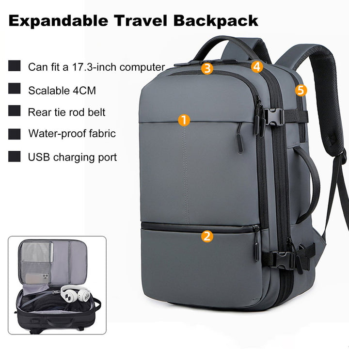 Travel Backpack Expandable Capacity Computer Bag with USB Charging Port Waterproof Anti-Theft Lock Wet/Dry Separation Image 12