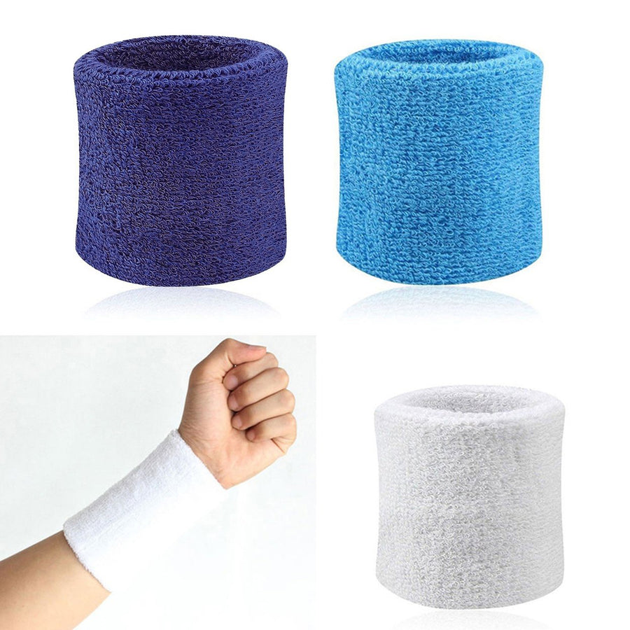 2Pcs Sports Wristband Solid Color Absorbent Cotton Breathable Quick Dry Sweatband for Tennis Image 1