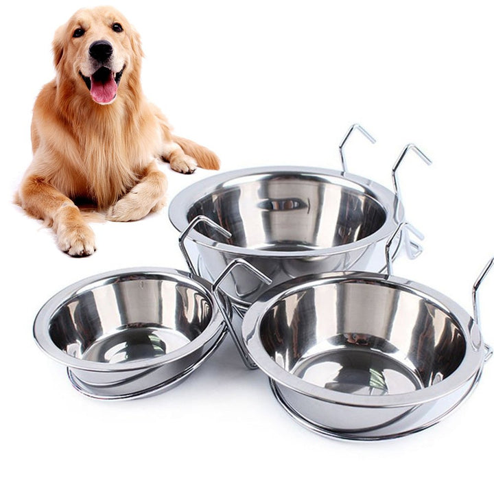 Metal Dog Pet Bowl Cage Crate Non Slip Hanging Food Dish Water Feeder with Hook Image 1