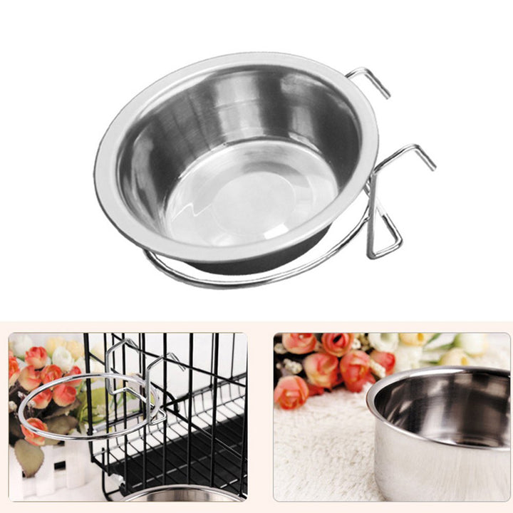 Metal Dog Pet Bowl Cage Crate Non Slip Hanging Food Dish Water Feeder with Hook Image 2