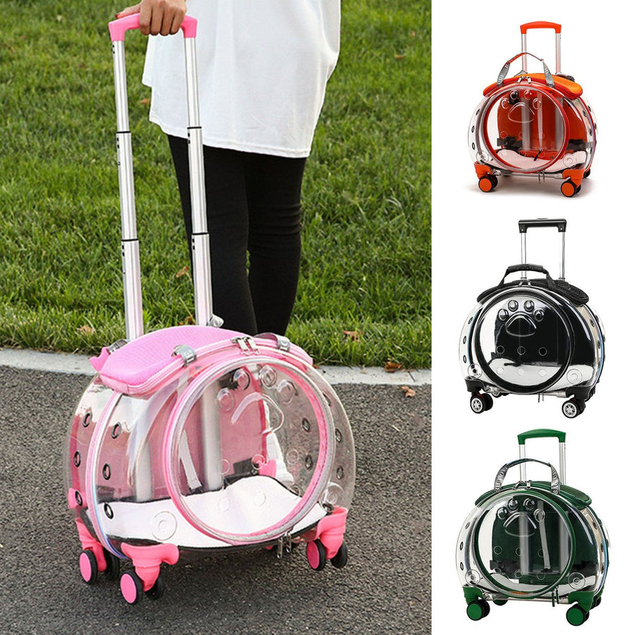 Pet Trolley Case Clear Ventilation Holes Silent Wheels Convenient Portable Cats Dogs Backpack for Travel Image 1