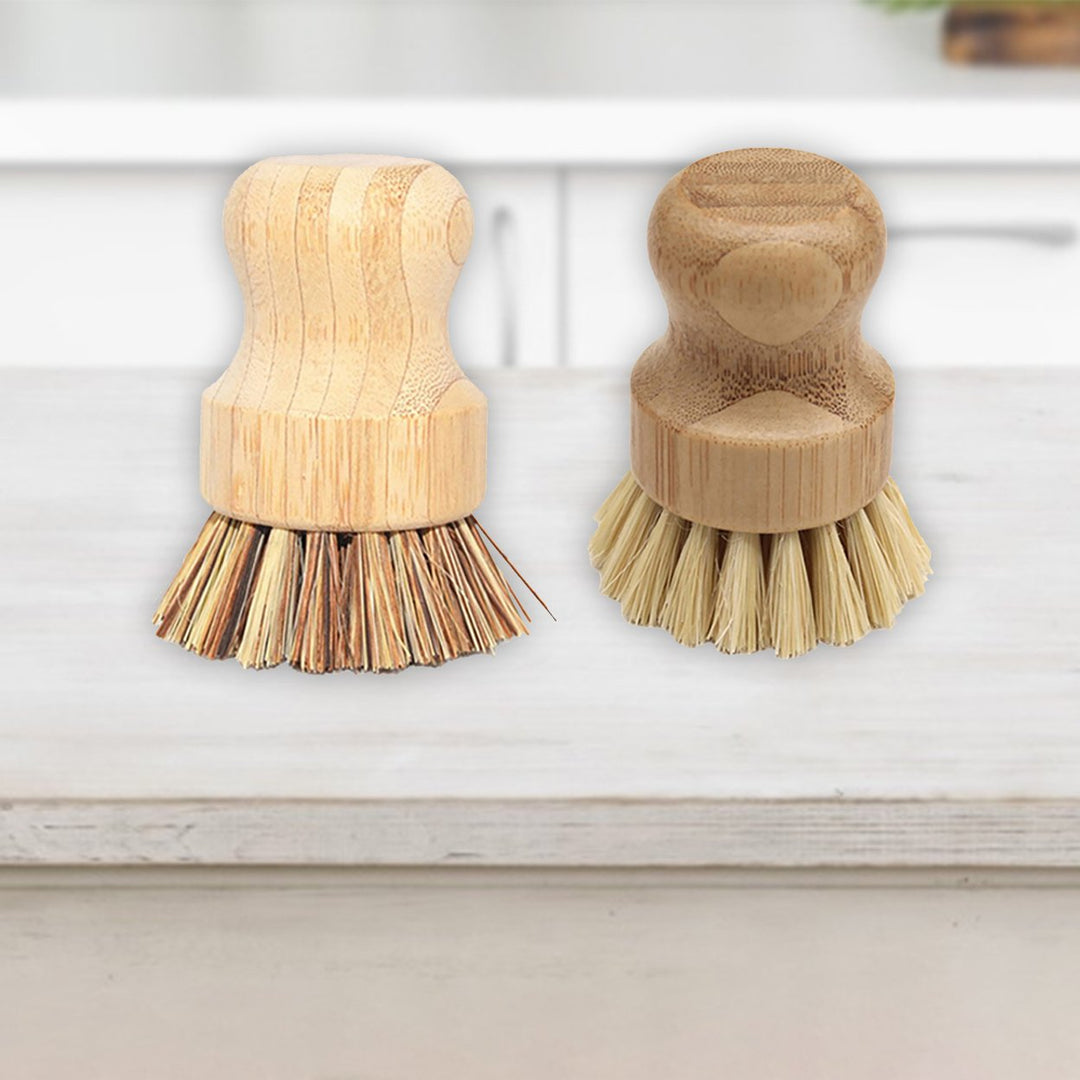 Dish Washing Brush Short Durable Bamboo Fiber Wooden Pot Brush for Home Image 1