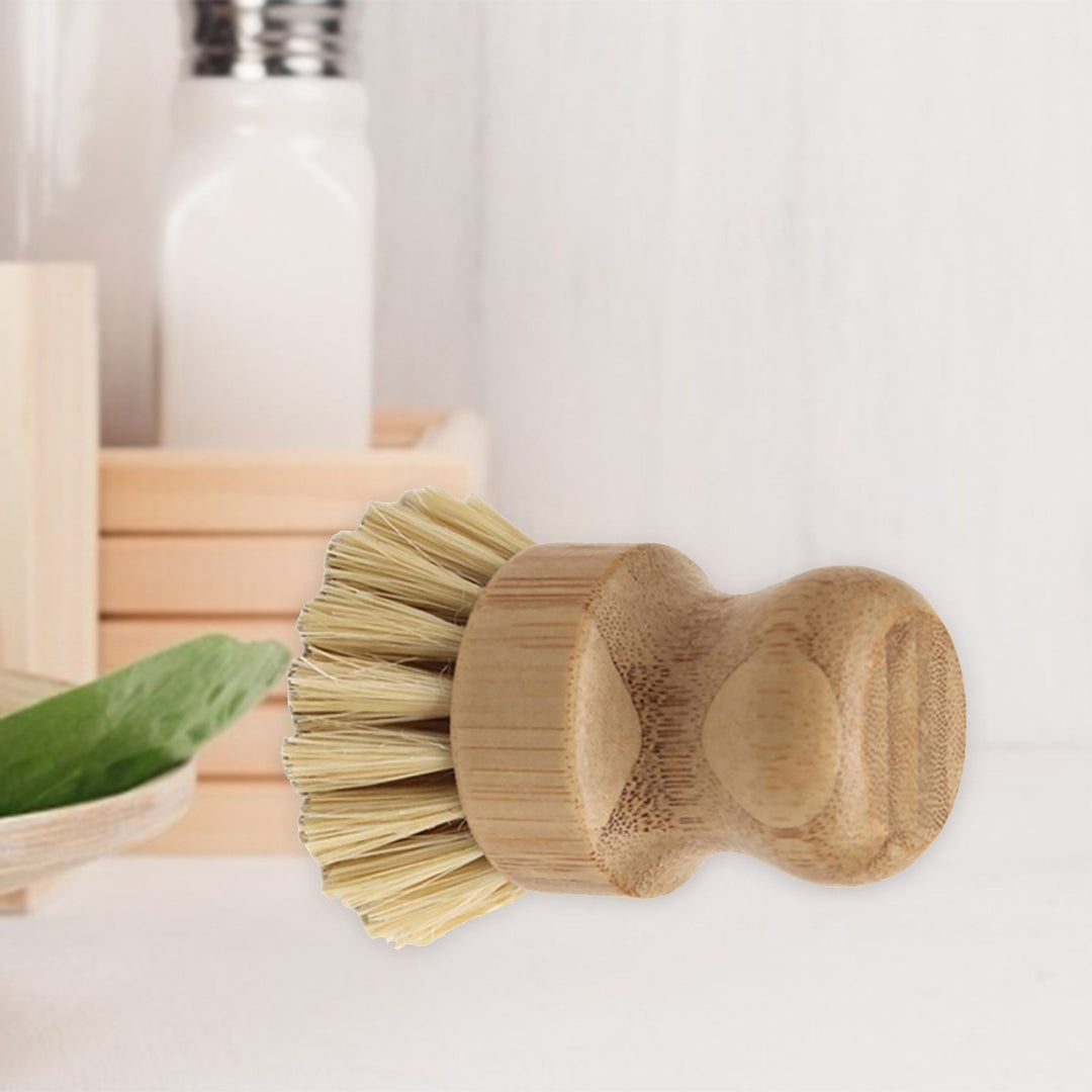 Dish Washing Brush Short Durable Bamboo Fiber Wooden Pot Brush for Home Image 4