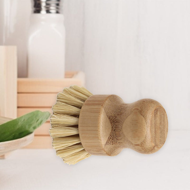 Dish Washing Brush Short Durable Bamboo Fiber Wooden Pot Brush for Home Image 4