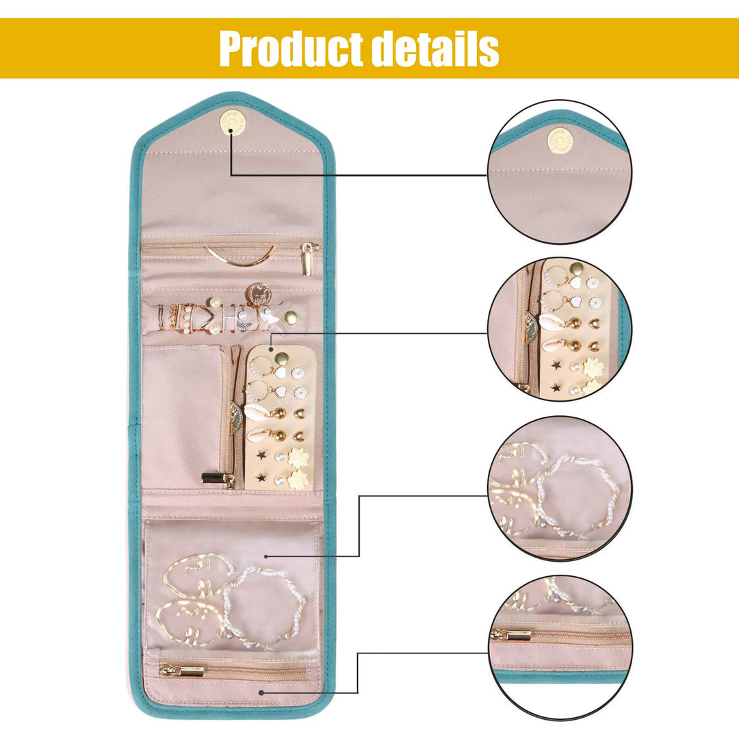 Jewelry Bag Dustproof Waterproof Compartmentalized Large Capacity Foldable Earrings Rings Necklace Storage Pouch Image 7