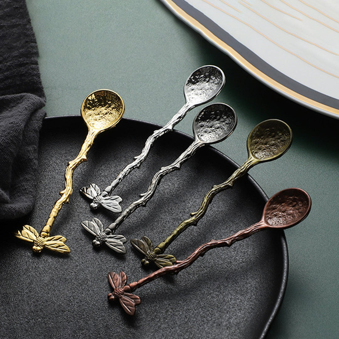 Coffee Spoon Heat Resistance Long Handle Comfortable Grip Rust-proof Non-slip Dragonfly Retro Style Dessert Scoop Image 6