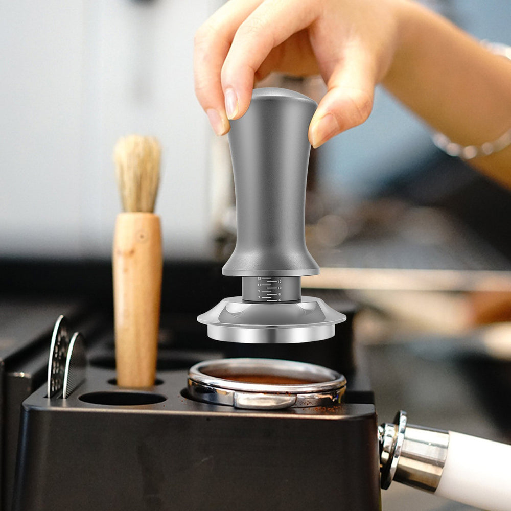 Coffee Hand Tamper with Automatic Rebound Spring Loaded And Scale Display Adjustable Depth Detachable Espresso Tamper Image 2