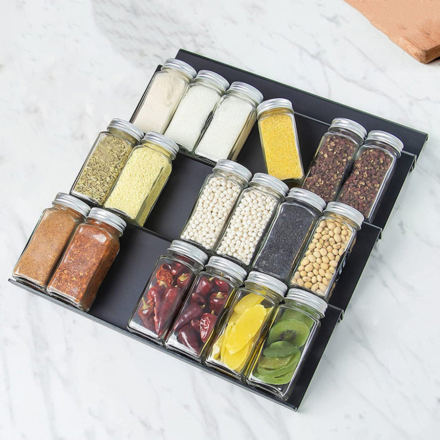 Spice Drawer Organizer 4 Tier Stepped Design Seasoning Rack 4 Pack Expandable Kitchen Storage Spice Jar Holder for Image 1