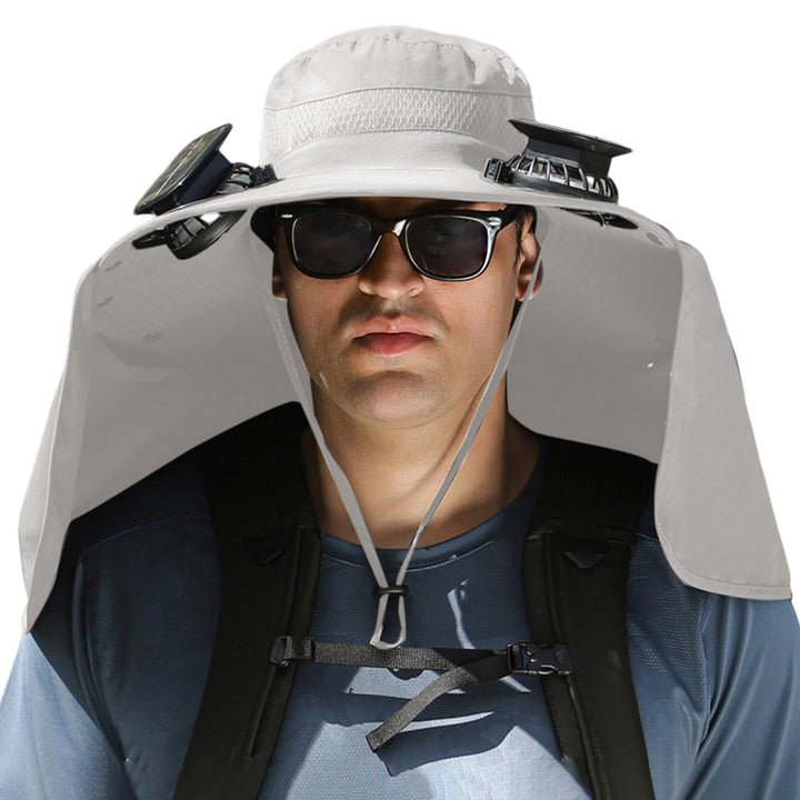 Solar Fan Hat with Neck Flap USB Rechargeable UV Protection Dual Fan Fishing Hat Foldable Men Women Fisherman Hiking Image 4