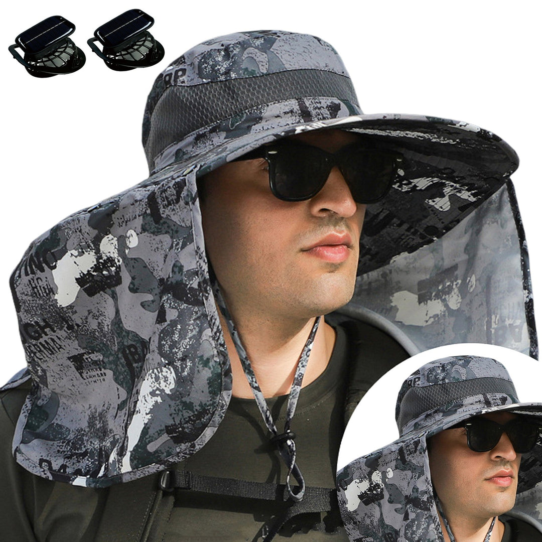 Solar Fan Hat with Neck Flap USB Rechargeable UV Protection Dual Fan Fishing Hat Foldable Men Women Fisherman Hiking Image 4