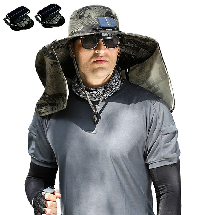 Solar Fan Hat with Neck Flap USB Rechargeable UV Protection Dual Fan Fishing Hat Foldable Men Women Fisherman Hiking Image 7