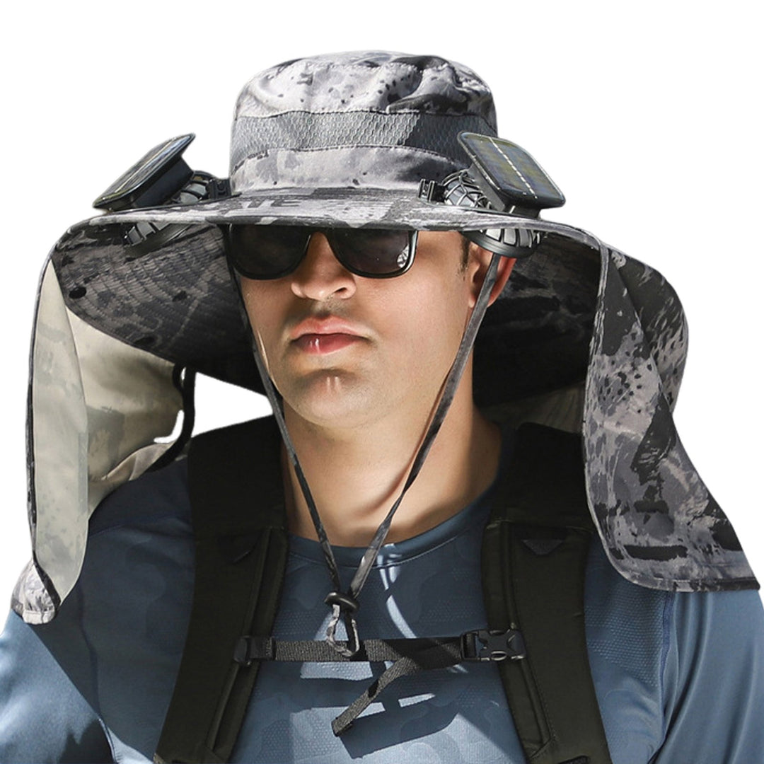 Solar Fan Hat with Neck Flap USB Rechargeable UV Protection Dual Fan Fishing Hat Foldable Men Women Fisherman Hiking Image 8