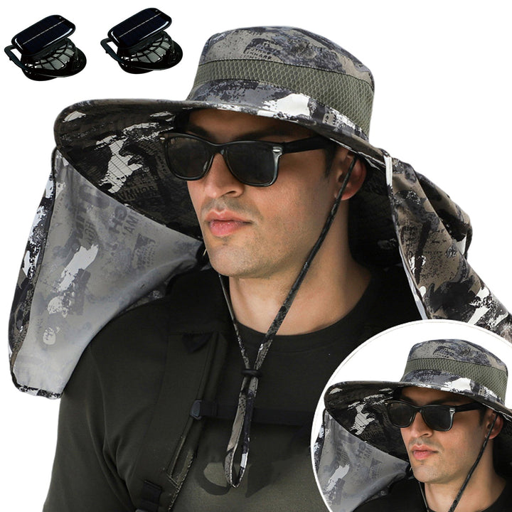 Solar Fan Hat with Neck Flap USB Rechargeable UV Protection Dual Fan Fishing Hat Foldable Men Women Fisherman Hiking Image 9