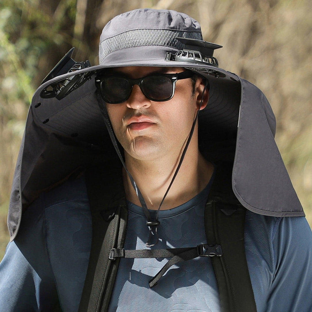 Solar Fan Hat with Neck Flap USB Rechargeable UV Protection Dual Fan Fishing Hat Foldable Men Women Fisherman Hiking Image 10