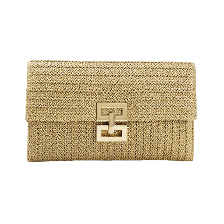 Women Clutch Bag Envelope Shape Bohemian Style Foldable Double-layer Straw Braided Solid Color Portable Summer Beach Image 3