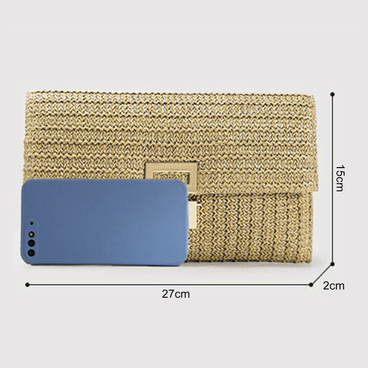 Women Clutch Bag Envelope Shape Bohemian Style Foldable Double-layer Straw Braided Solid Color Portable Summer Beach Image 8