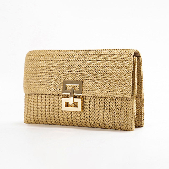 Women Clutch Bag Envelope Shape Bohemian Style Foldable Double-layer Straw Braided Solid Color Portable Summer Beach Image 10