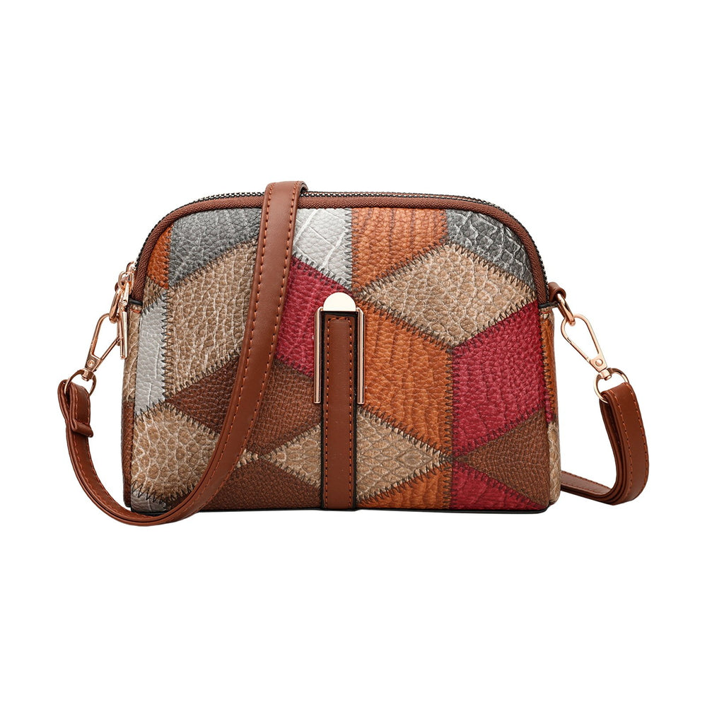 Women Crossbody Bag Vintage Style Geometric Patchwork Double Layers Detachable Shoulder Strap Lady Purse Commute Travel Image 2