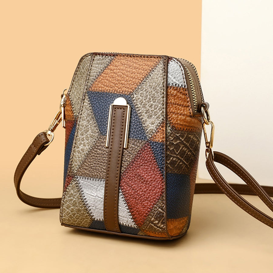 Women Shoulder Bag Vintage Style Geometric Colorblock Double Layers Detachable Shoulder Strap Lady Purse Commute Travel Image 1