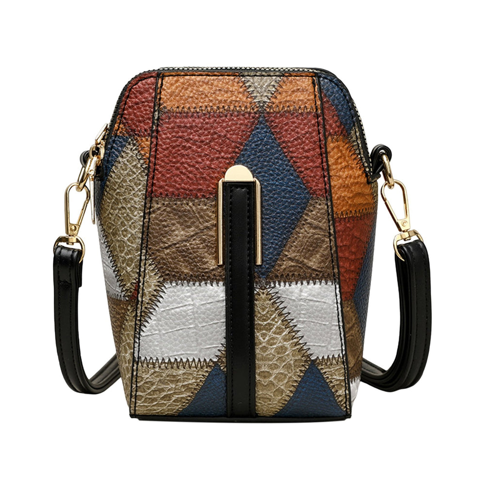 Women Shoulder Bag Vintage Style Geometric Colorblock Double Layers Detachable Shoulder Strap Lady Purse Commute Travel Image 2