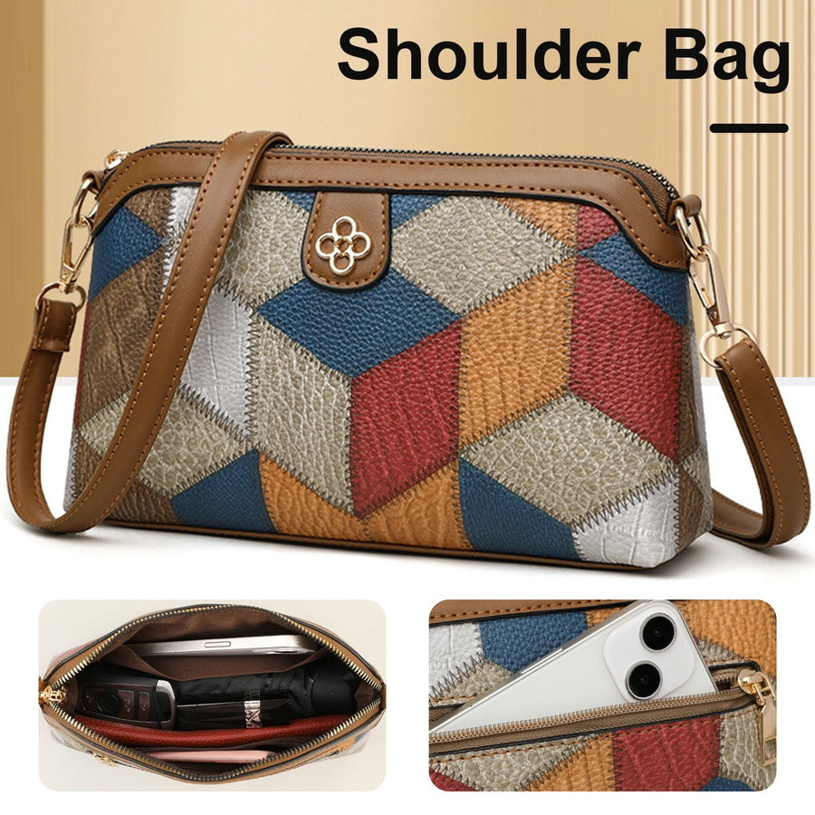 Women Shoulder Bag Vintage Ethnic Style Geometric Patchwork Colorblock Detachable Shoulder Strap Lady Purse Commute Image 1