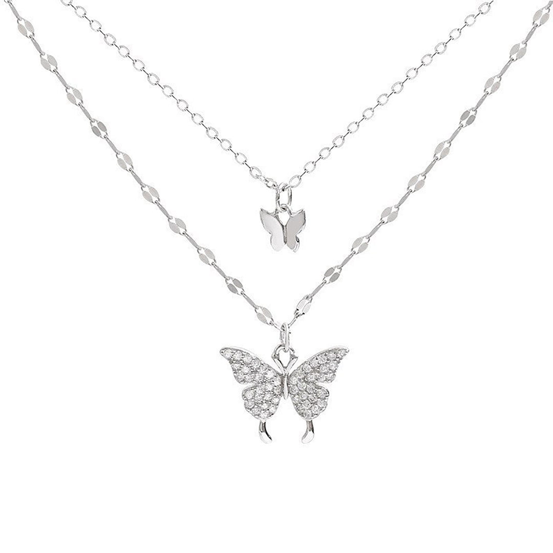 Butterfly Necklace Double Layer Rust-proof Alloy Butterfly pendant Personality Fashion Clavicle Chain for Women Image 2