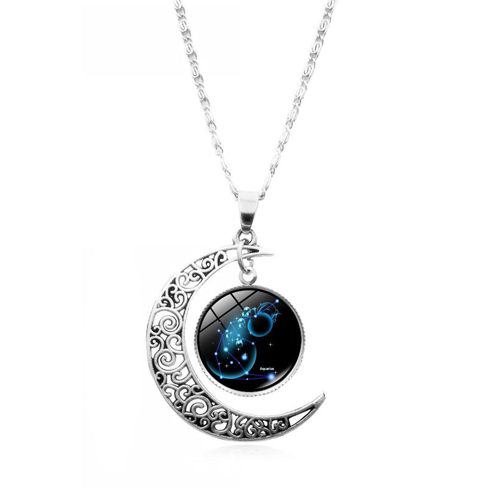 12 Constellation Half Moon Zodiac Sign Astrology Horoscope Pendant Necklace Image 2