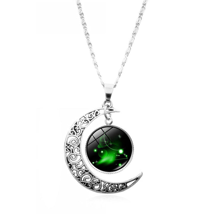 12 Constellation Half Moon Zodiac Sign Astrology Horoscope Pendant Necklace Image 3